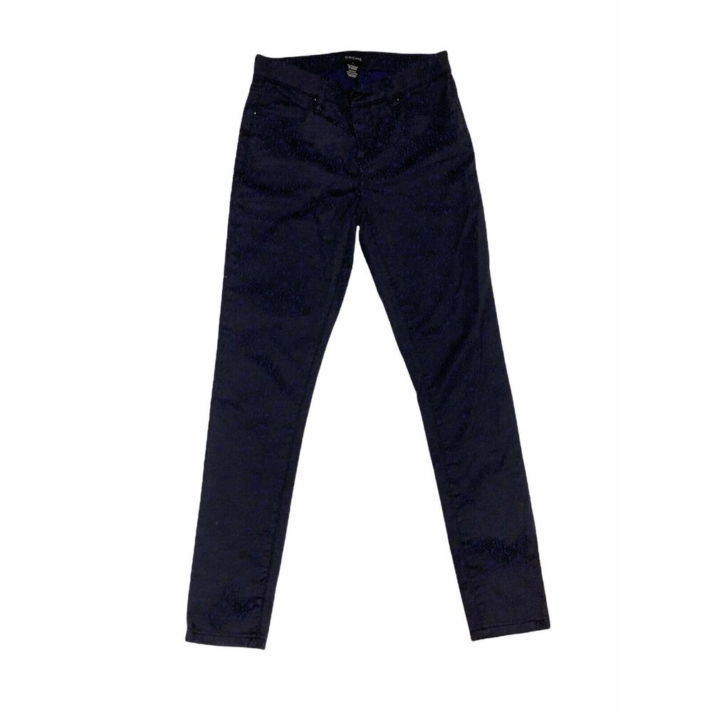 Cache damask chenille brocade Pattern Jeans Size 4 Blue Black